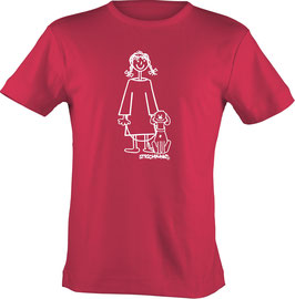 T-Shirt, unisex, Strichpunkt-Mädchen m. Hund,  Aufdruck vorne