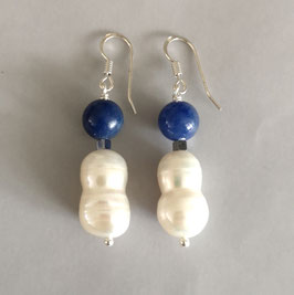 Ohrringe Perle weiß / Blauquarz / 925er Silber
