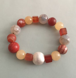 Armband MIX Sunshine - Calcit, div. Achate, Schaumkoralle und Carneolwürfel / Silberkugel