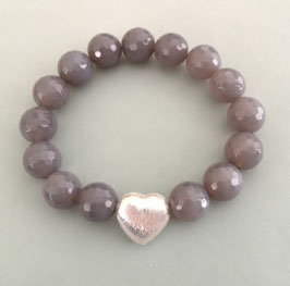 Armband Achat taupe facettiert 12 mm / Silberherz