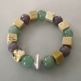 Armband Howlithwürfel limone /Aventurin / Achat facettiert / Doppelkegel 925er Silber