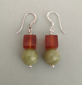 Ohrringe Achatwürfel mit Serpentin / 925er Silber