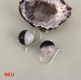 Ohrringe Mixstone aus Onyx und Bergkristall  14 mm / 925er Silber