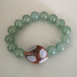 Armband Aventurin 12 mm und Achatknolle mit Fensterschliff