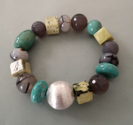 Armband MIX: Limone-Türkis-Natur / Silberkugel 18 mm