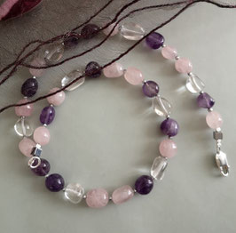 Kette "SUMMER WINE" – aus Amethyst, Rosenquarz und Bergkristall – ca. 44,5 cm lang