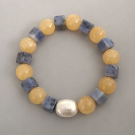Armband CUBE Sea - Calcit 12 mm und Sodalithwürfel mit Silberolive