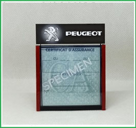 ( DM005 )   Un Porte certificat d'assurance ou CT auto avec dessin Peugeot fond noir A  (fond noir ou transparent)