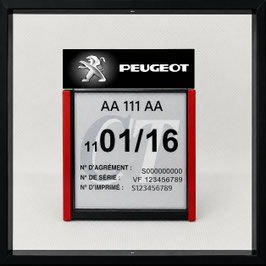 Réf. : 0013   ///   Un Porte certificat Contrôle  Technique auto avec dessin Peugeot Lion  (fond noir)