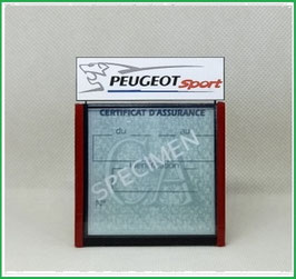 ( DM004 )   Un Porte certificat d'assurance ou CT auto avec dessin Peugeot Sport  (fond noir ou transparent)