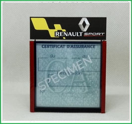 ( DM014 )   Un Porte certificat d'assurance ou CT auto avec dessin  Renault sport  (fond noir ou transparent)