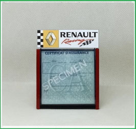 ( DM019 )   Un Porte certificat d'assurance ou CT auto avec dessin Renault racing   (fond noir ou transparent)