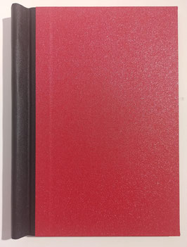 Klemmmappe A4, Hochformat,  Bezugsmaterial: ENGLISCH BUCKRAM -Sparkle (rot, glitzereffekt  630),  Rückenbezug: EU-Buckram (schwarz)