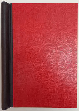 Klemmappe für A4, Hochformat, Bezugsmaterial: LEDERPAPIER - Eidechs (rot, feucht abwischbar),  Rückenbezug: EU-BUCKRAM (schwarz)