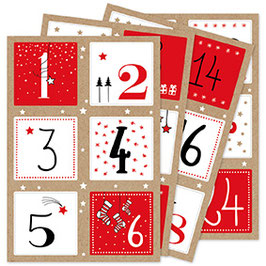 Adventskalender Zahlen Sticker 1-24 Square