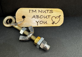 “I’m Nuts About You” Key Ring – Laser Engraved Wooden Label