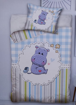 Baby Gitterbett-Bettwäsche MARKE BABY Dessin Nashornbaby Blau