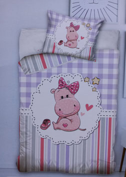 Baby Gitterbett-Bettwäsche MARKE BABY Dessin Nashornbaby Rosa