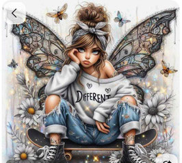 French Terry Panel - Girl auf Skateboard