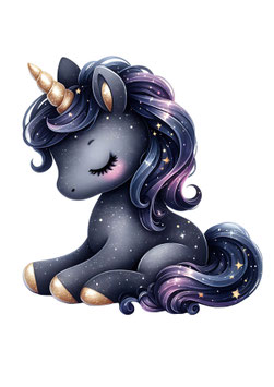 Bügelbild - Einhorn dunkel/Augen zu