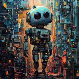 French Terry Panel klein - Cyber City Roboter
