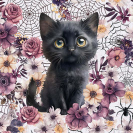 French Terry Panel - Katze und Spinnweben
