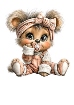 Bügelbild 114 - süßer Teddy mit Nuckel (rosa)