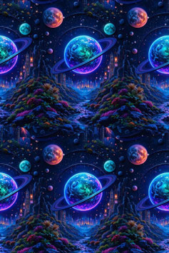 French Terry Druck XXL - Planeten Neon