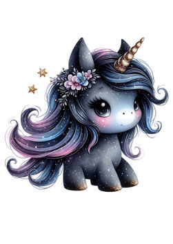 Bügelbild - Einhorn dunkel/Augen auf