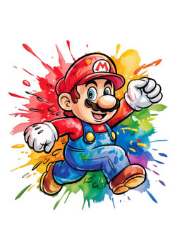 Bügelbild - Mario rennt (Farbklecks)