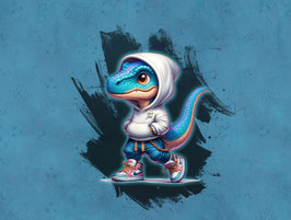 Softshell Panel - Dino im weißen Hoodie by Brackis Stoffhandel