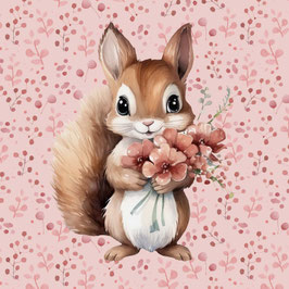 French Terry Panel - Eichhörnchen mit Blumen