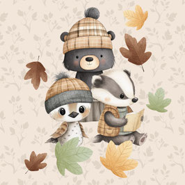 French Terry Panel - Herbsttiere im Laub