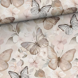 French Terry Druck - Schmetterlinge auf beige