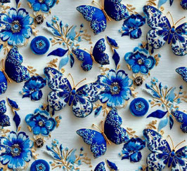 Jersey Druck XXL - blaue Schmetterlinge und Blumen