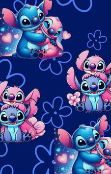 French Terry Druck XXL - Stitch und Angel auf dunkelblau