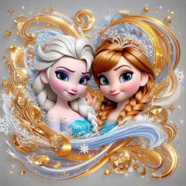 French Terry Panel - Anna und Elsa, goldgrau
