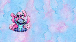 French Terry Panel - Stitch und Angel auf Pastellfarben