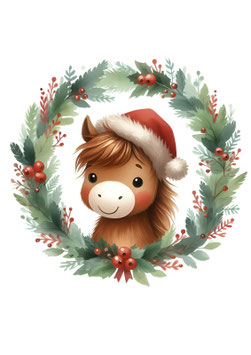 Bügelbild - Xmas-Pony mit Kranz