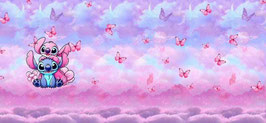 French Terry Panel - Stitch und Angel mit Schmetterlingen