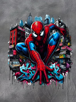 French Terry Panel - Spiderman, grau