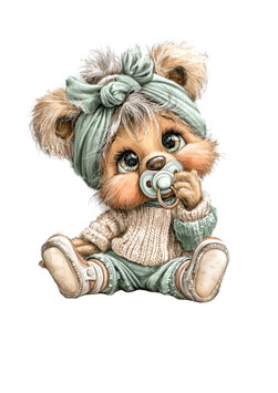 Bügelbild 115 - süßer Teddy mit Nuckel (grün)