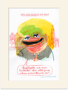 Originalzeichnung "Berliner bereist die Welt"