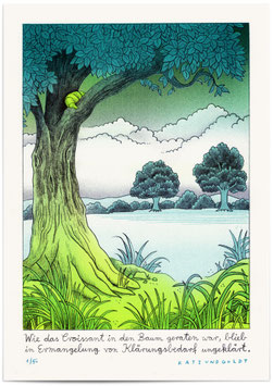 Risographie "Croissant im Baum"