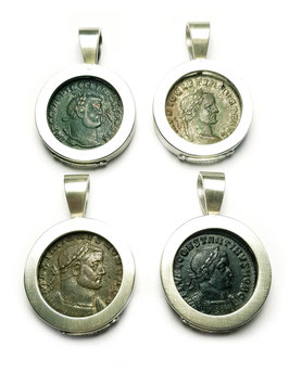 Antike Zeugnisse Vier Anhänger Konvolut TETRARCHIE Trier Silber