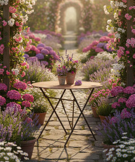 alter Gartentisch rund rötlich 0104