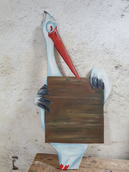 Storch aus Holz Tafel Unikat Nr 0807gi