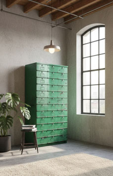 Sehr schöner, alter Klappenschrank grün Nr 2510