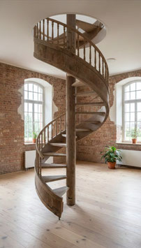 Sehr alte antike Wendeltreppe aus Holz mit Geländer 3,7 m Nr 2306