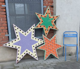 3er Set alte große Holzsterne vom Jahrmarkt beleuchtbar Nr 1111-01